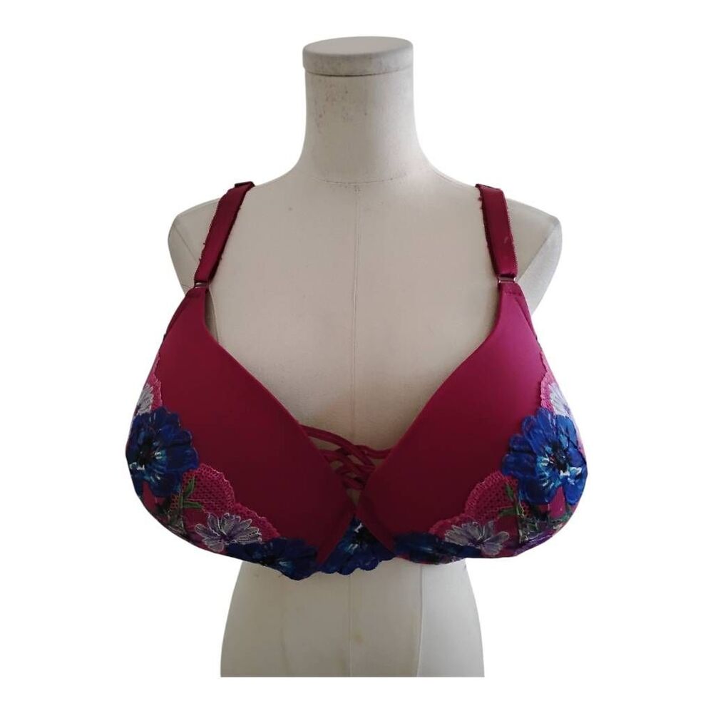 Torrid‎ Plus Size Purple Floral Plunge Push Up Bra Size 46DDD